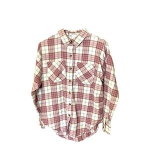 PASSPORT Plaid Flannel Dusty Burgundy Rose Cream Brown Plaid Shirt Sz S